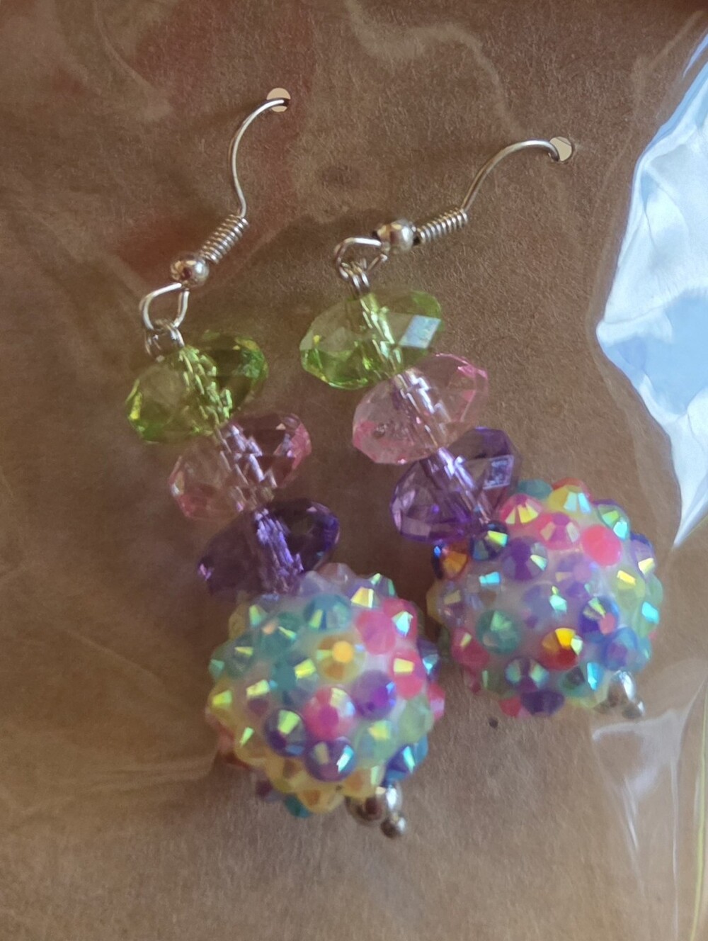 Multicolor Crystal Drop Earrings with Iridescent Bead